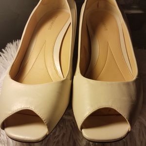 Peep Toe Beige Wedge Shoes